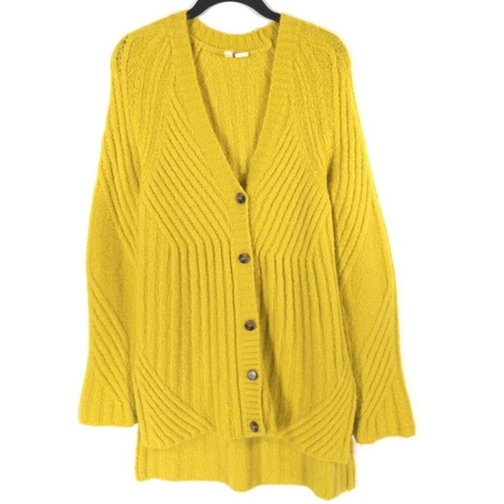Anthropologie MOTH WOOL Blend Oversized Knit V Neck Button Front Cardigan XS/TP